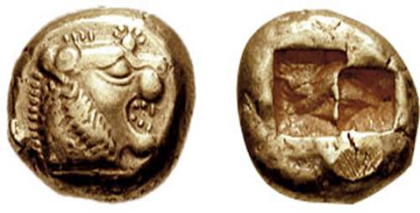 Uang koin emas Bangsa Lydia (courtesy: Wikipedia)